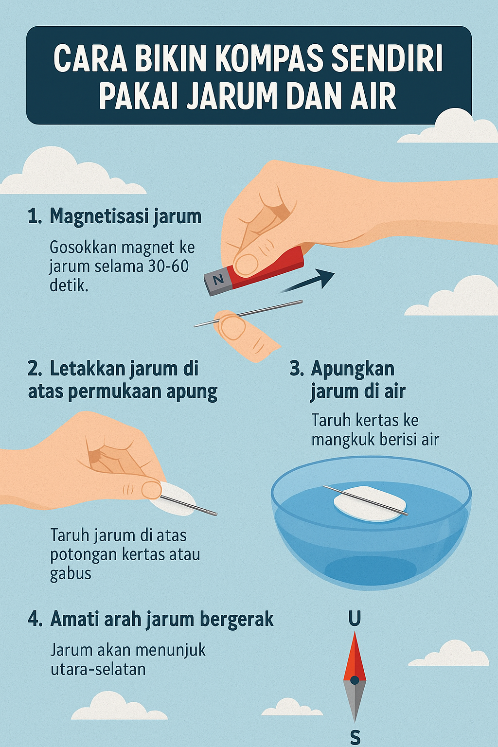 Cara Bikin Kompas Sendiri Pakai Jarum dan Air di Rumah